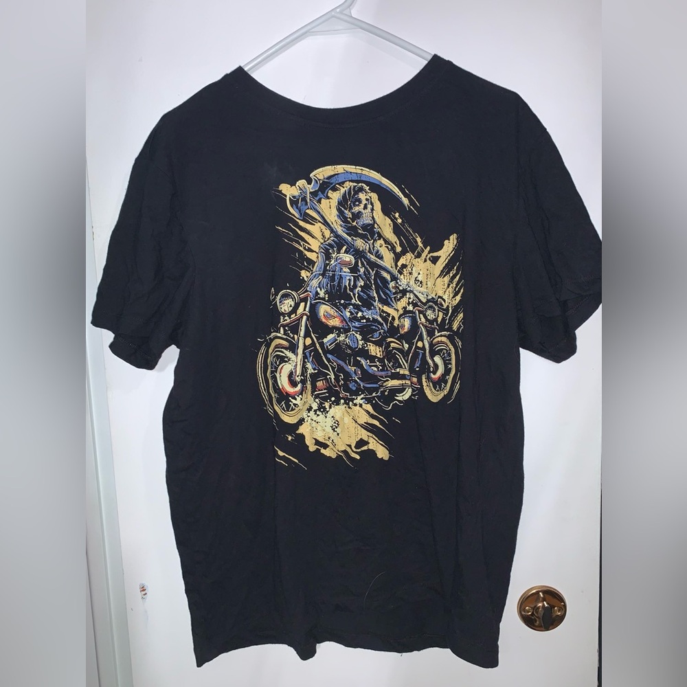 Men's Black Graphic Tee with Motorcycle Design